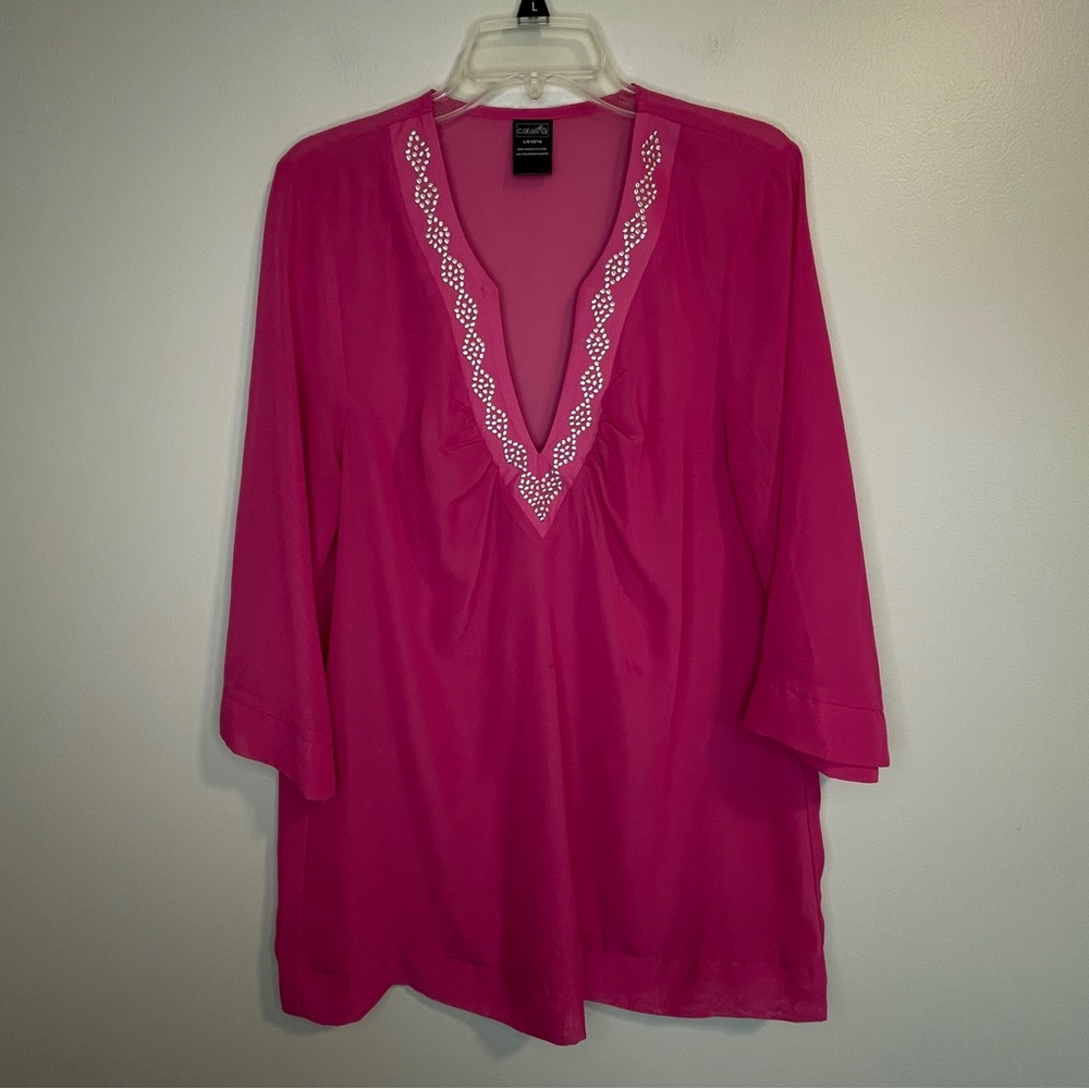 Catalina Semi Sheer Violet Pink Swimsuit Coverup Toryy Nailhead Tunic Woman Sz L